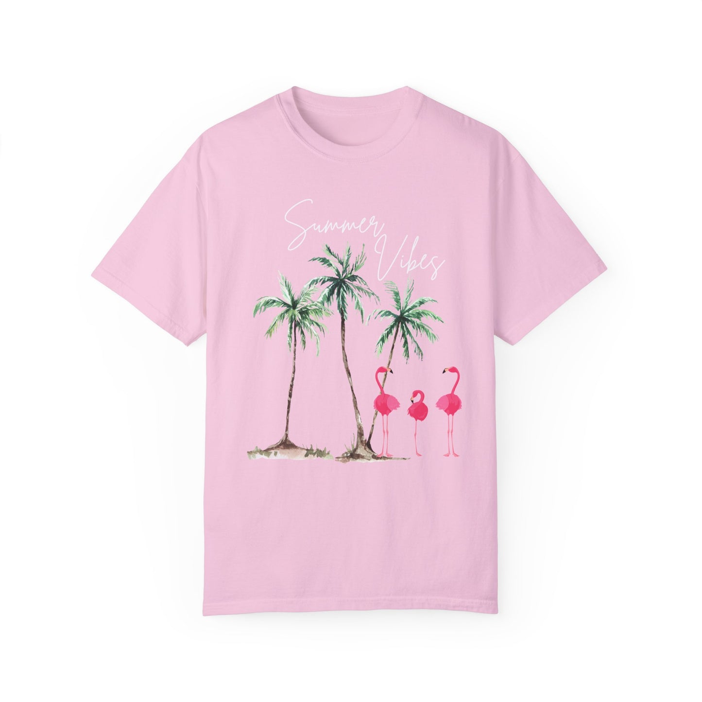 Summer Vibes Palms and Flamingos T-Shirt