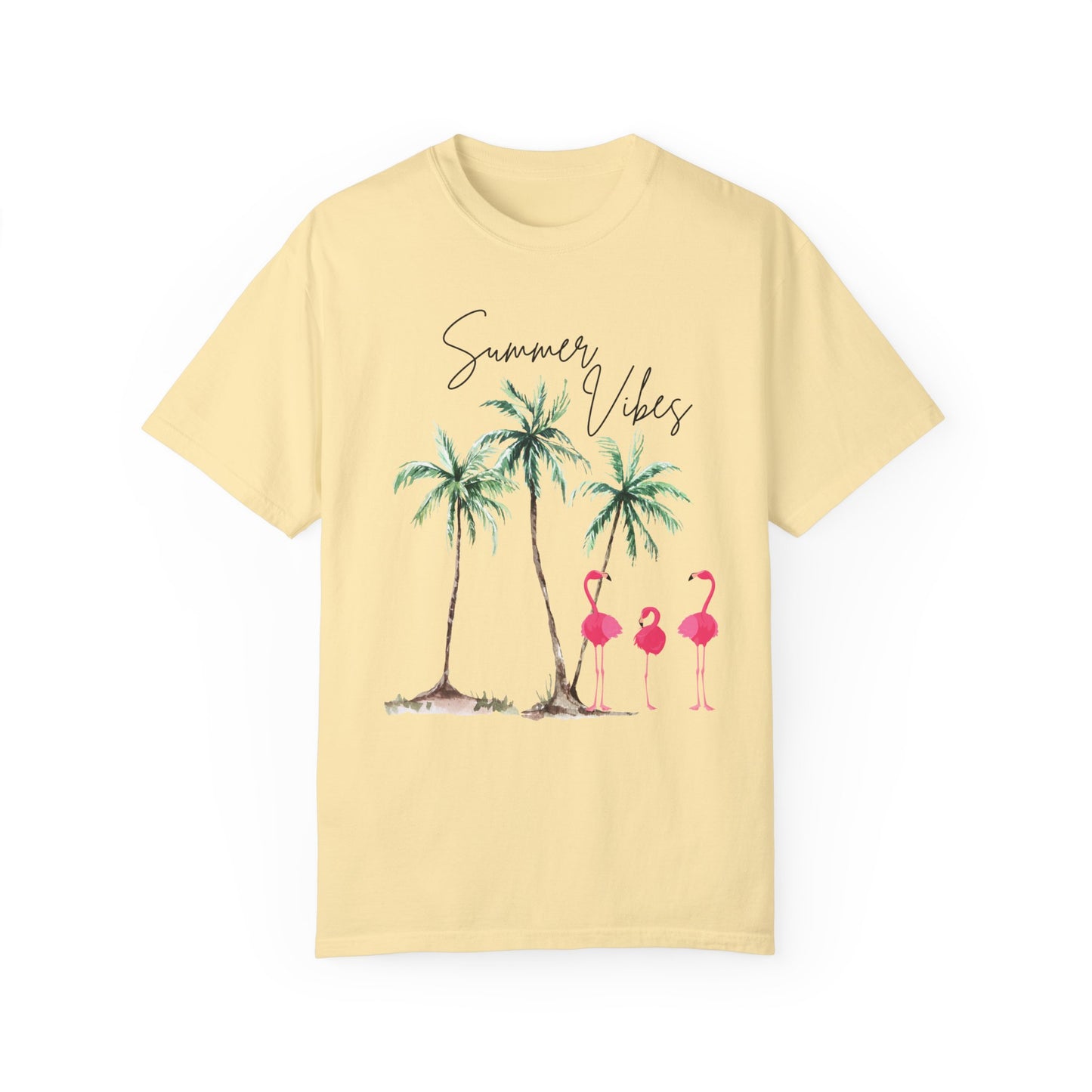 Summer Vibes Palms and Flamingos T-Shirt