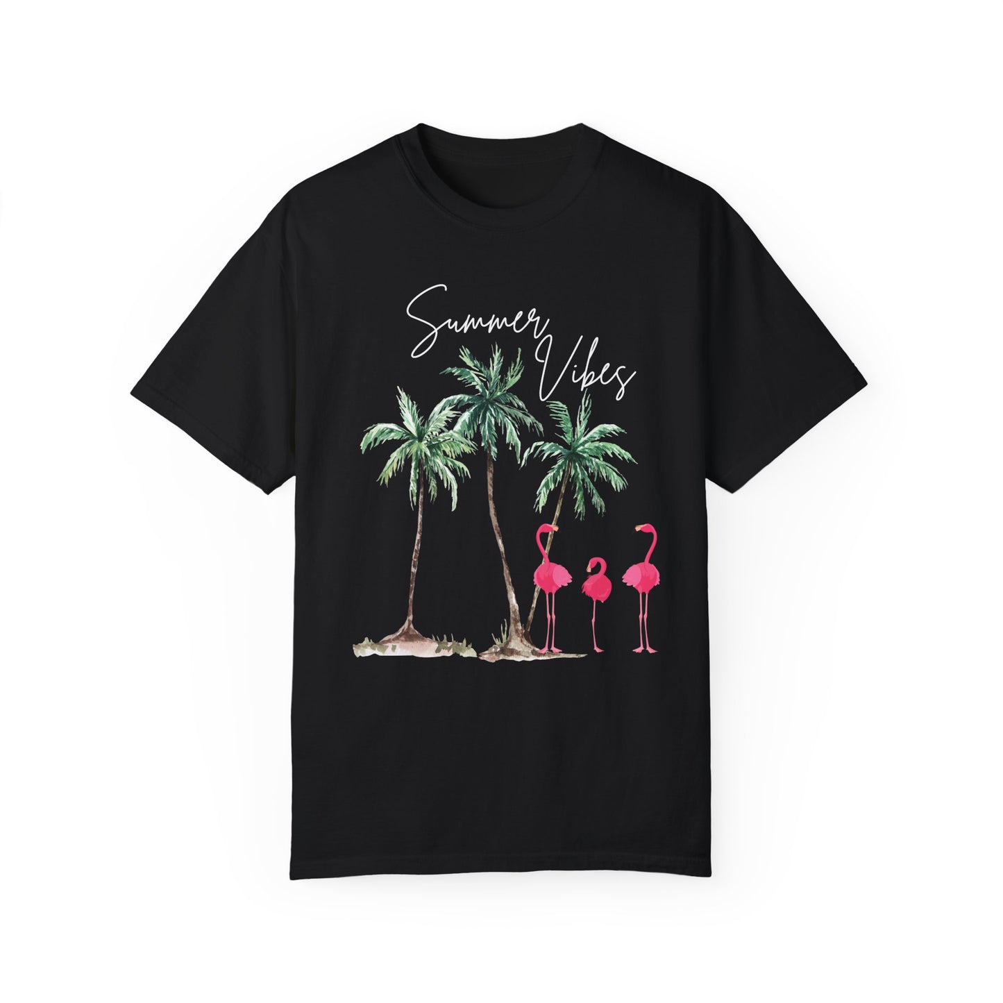 Summer Vibes Palms and Flamingos T-Shirt